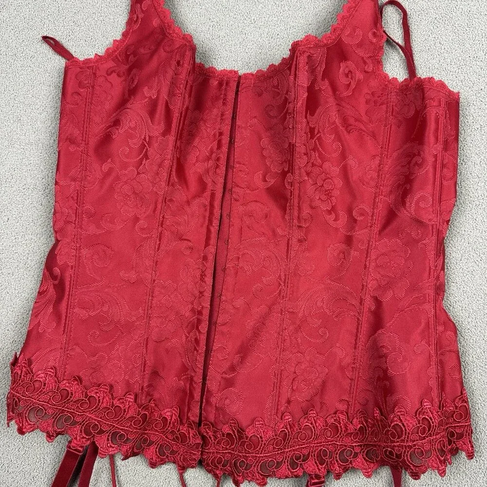 Fredericks Of Hollywood Dream Brocade Halter Corset Sz 36 Red Lace Up